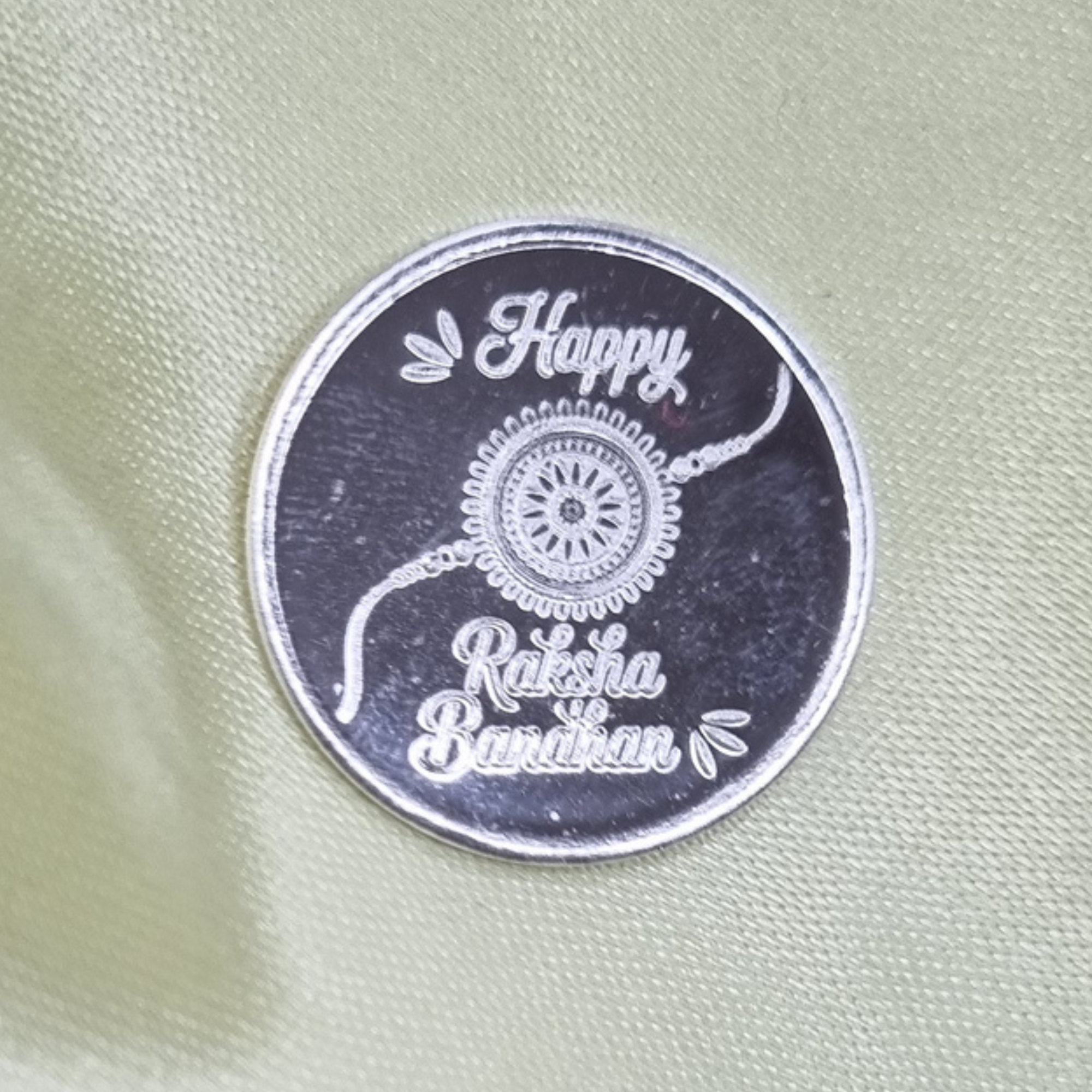 Happy Raksha Bandhan 999 Fine Silver 1 Gram Coin – Polished Round Coin with Kids Rakhi Design