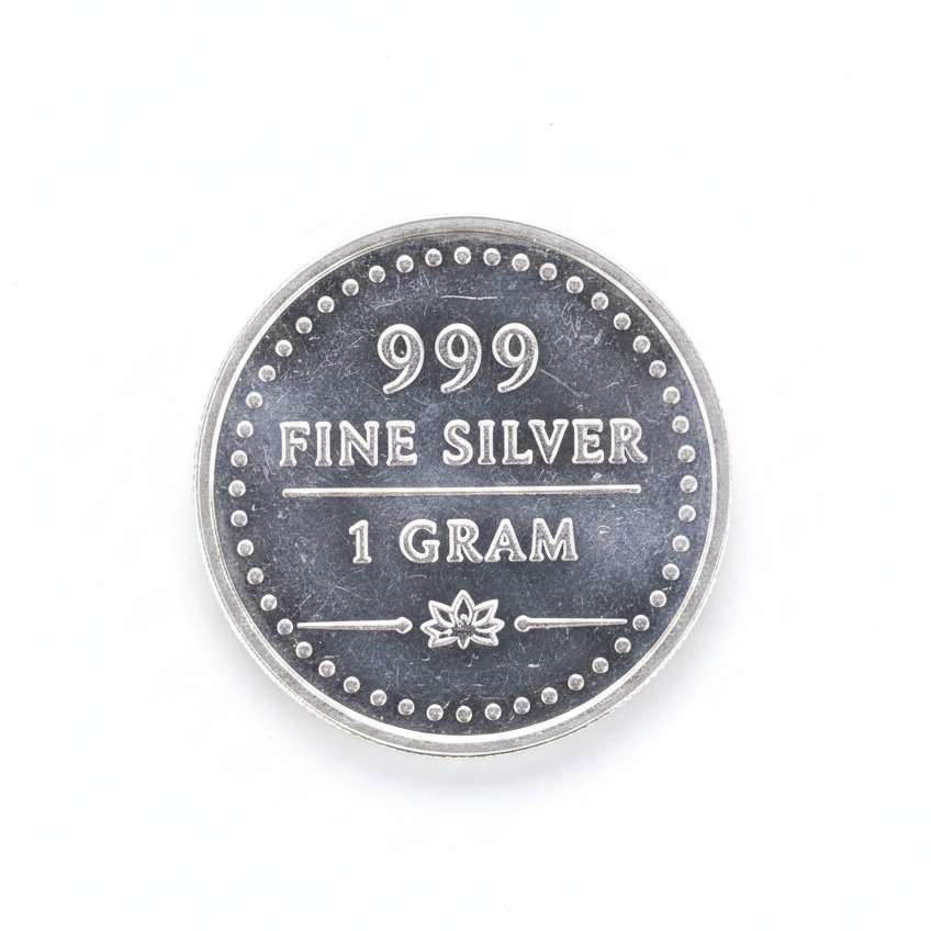 999 Fine Silver 1 Gram Coin - White Background